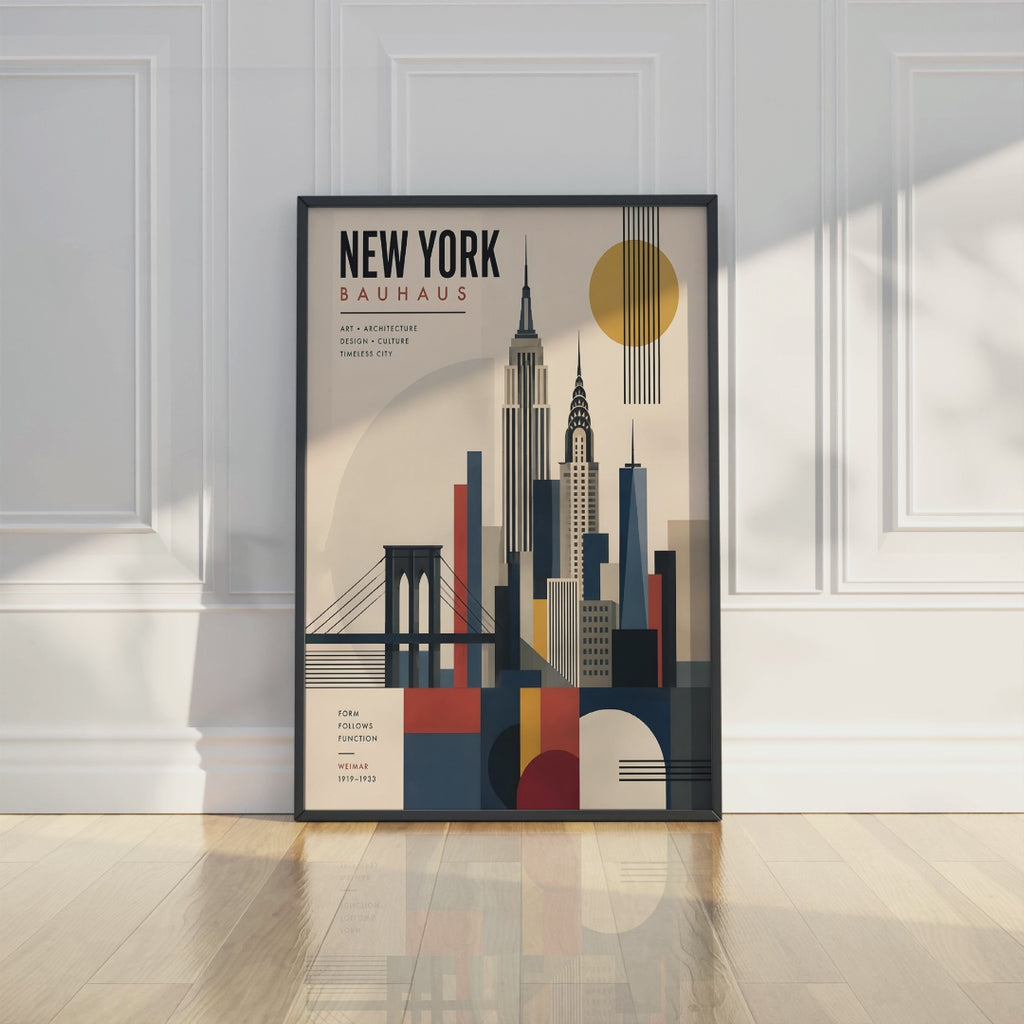 Bauhaus New York City Skyline Art Print, Mid Century Modern Poster