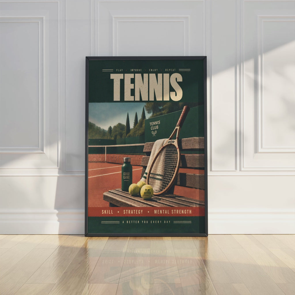 Vintage Tennis Poster, Retro Tennis Art, Teamwork Player Decor