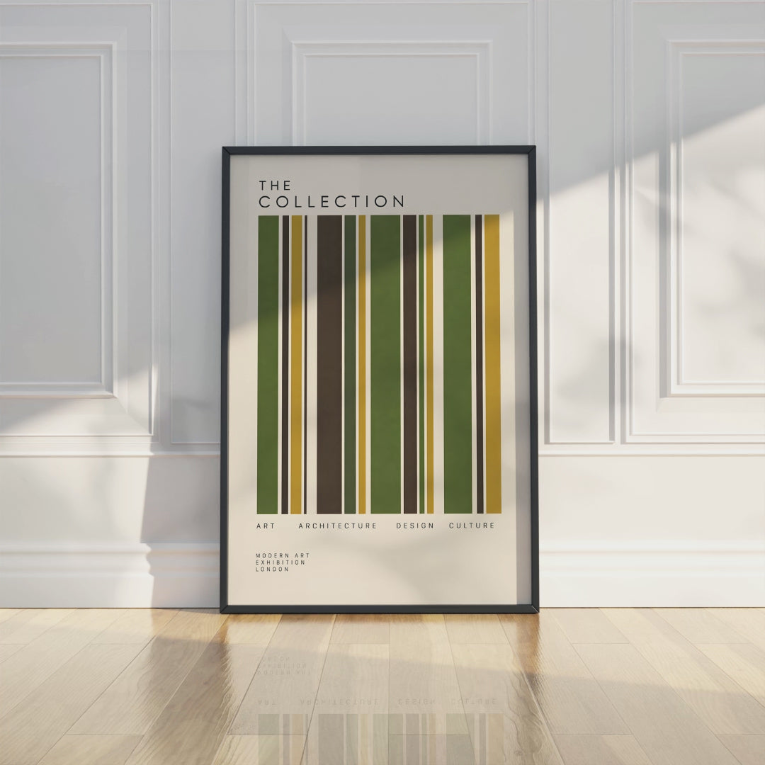 Green Modernist Poster, Geometric Stripe Wall Art, Mid Century Modern