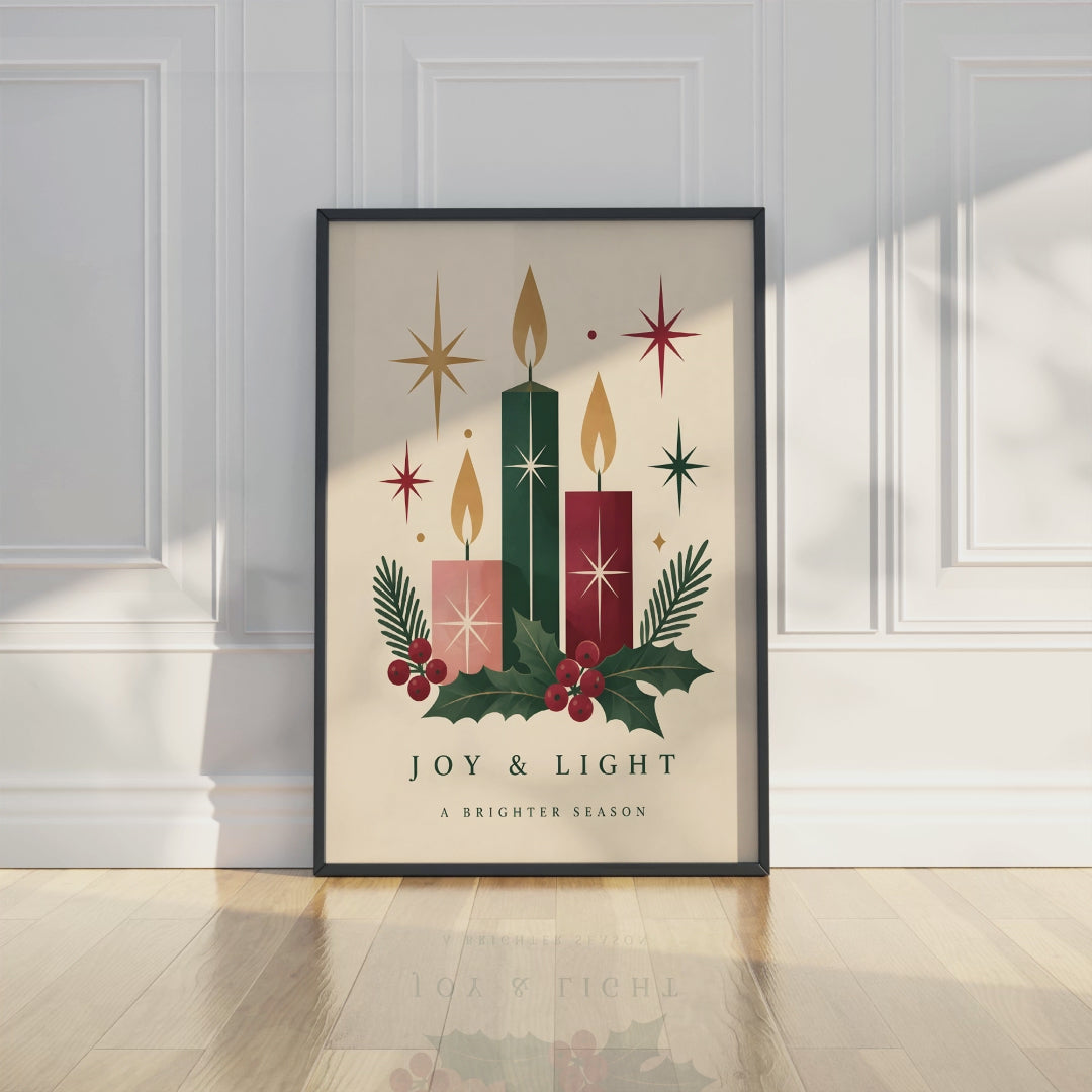 Vintage Christmas Candle Wall Art, Festive Holiday Print