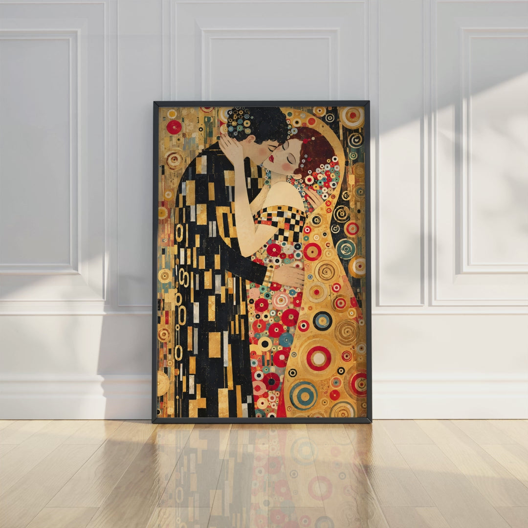 Abstract Couple Kiss Wall Art, Colourful Figurative Art Print, Modern Maxi Decor