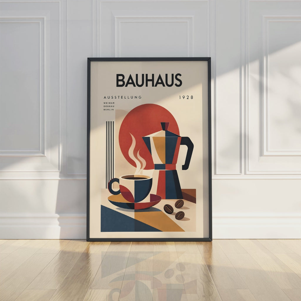 Bauhaus Coffee Poster, Mid-Century Modern Kitchen Art, Retro Coffee Bar Decor