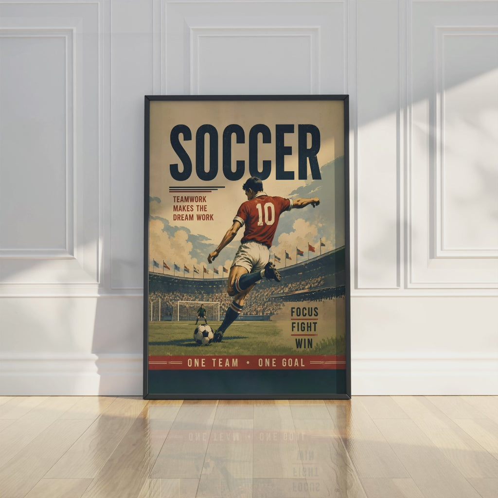 Vintage Soccer Poster, Retro Football Art, Teamwork Player Decor, Soccer Gift