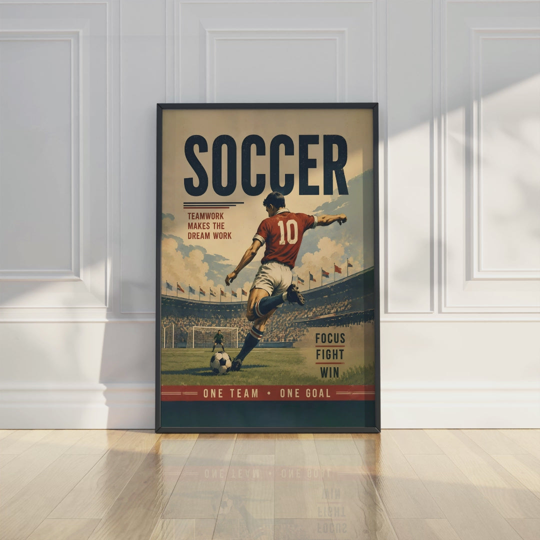 Vintage Soccer Poster, Retro Football Art, Teamwork Player Decor, Soccer Gift