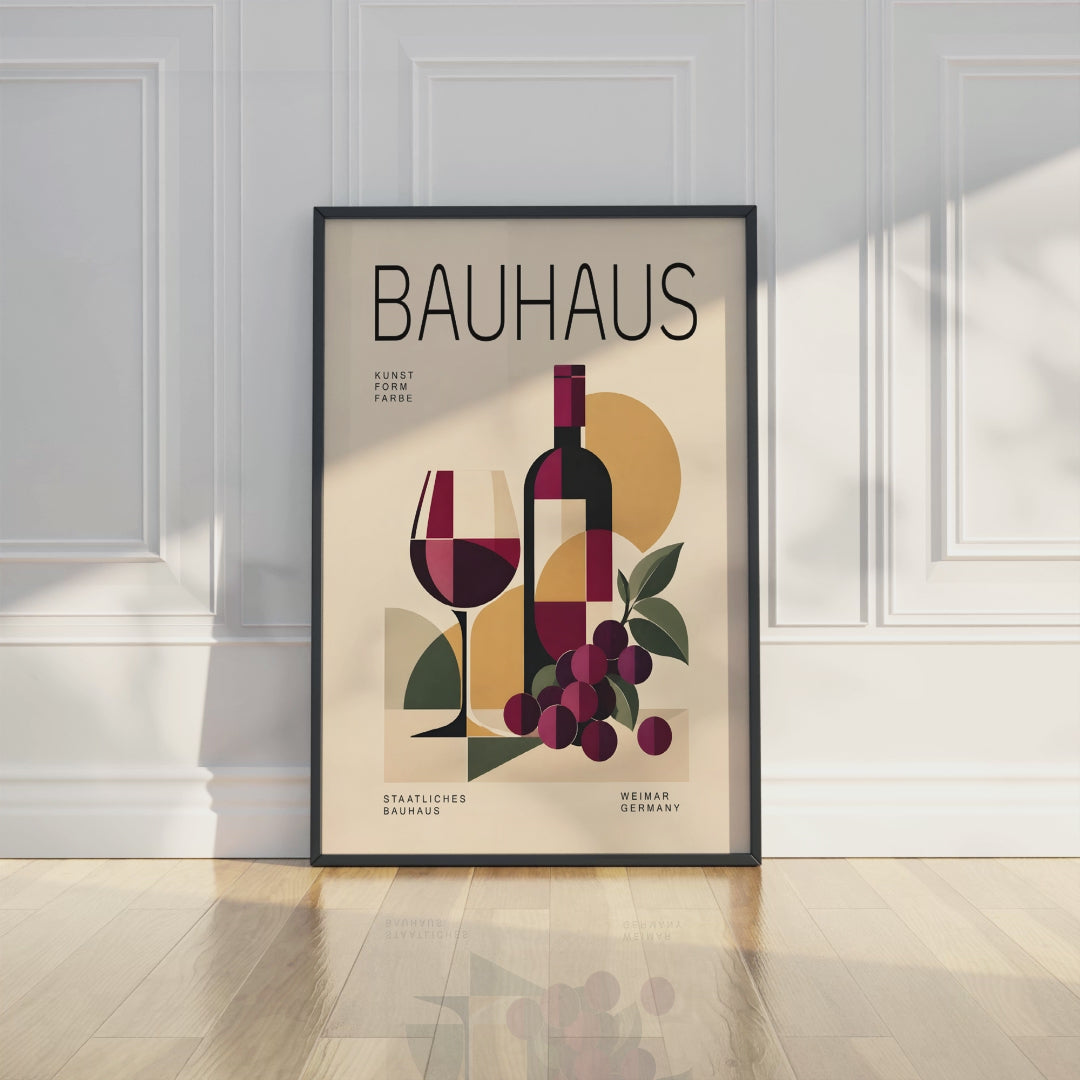 Bauhaus Wine Bottle Poster, Abstract Kitchen Decor, Matte Print