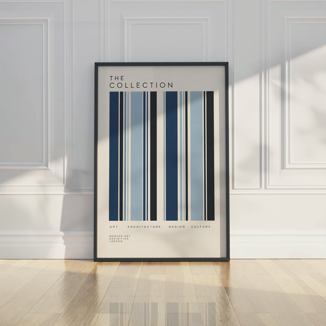 Blue Modernist Poster, Geometric Stripe Wall Art, Mid Century Modern Print