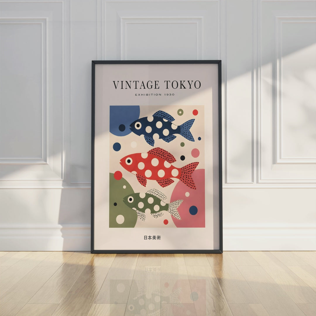 Vintage Tokyo Fish Art Print: Polka Dot, Mid-Century Modern Style